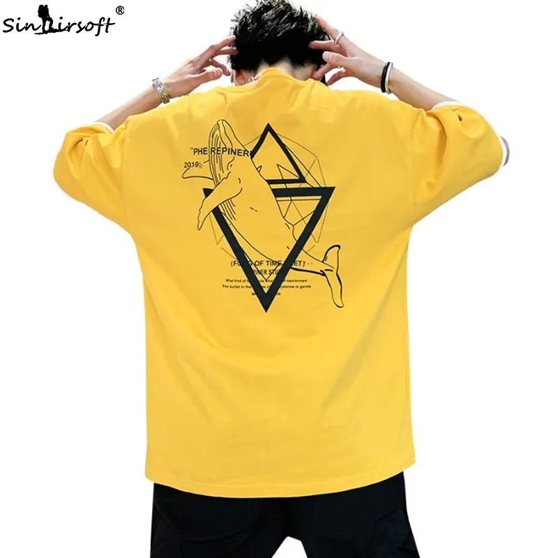 

3D Whale Cartoon Pattern Printing T Shirt Men Half Sleeve Casual O-Neck Patchwork Tees Male Streetwear Summer Breathable Tops