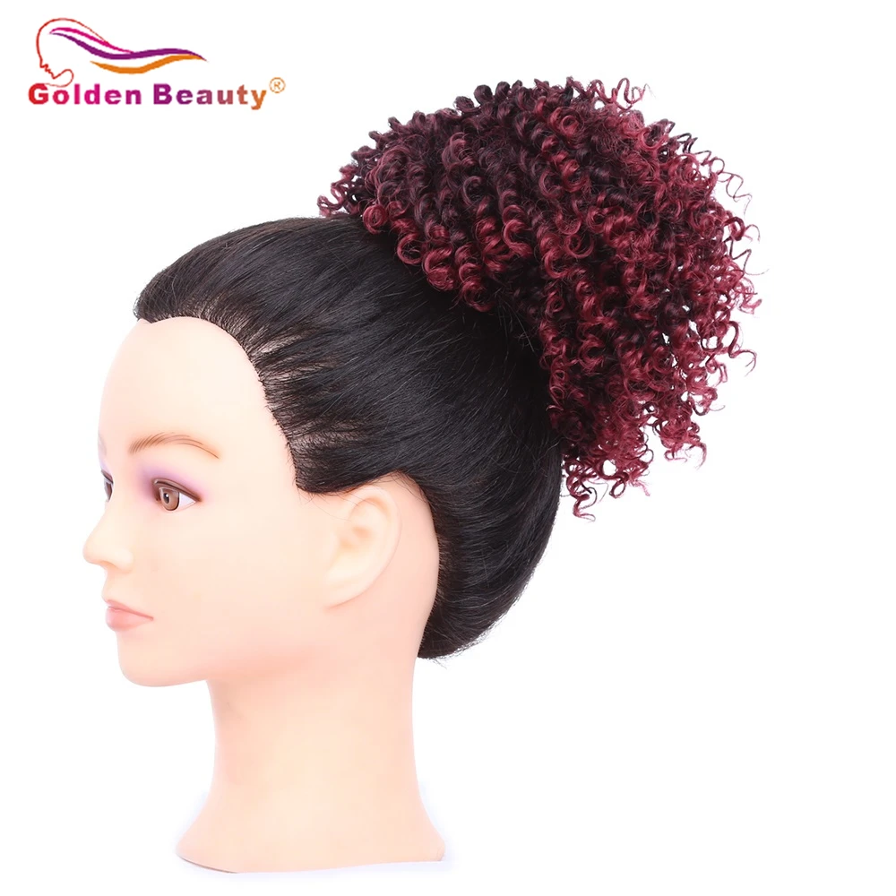 Синтетический пучок волос Golden Beauty короткий курчавый шиньон для женщин шнурок