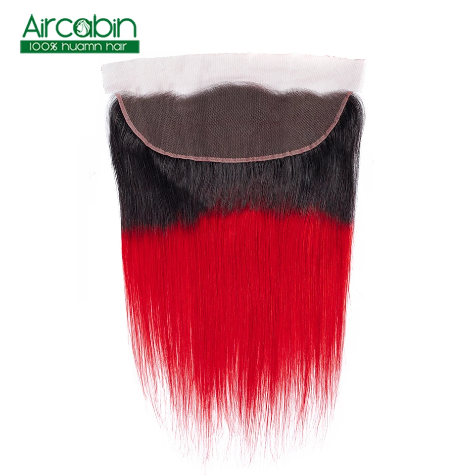 

13X4 Lace Frontal Closure Brazilian Human Hair Straight Lace Closure 1B Red Free Middle Three Part Hair 8-18 Inch Non Remy