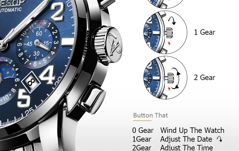 AESOP, Мужские автоматические механические часы, модный бренд, светящееся время, повседневные военные спортивные водонепроницаемые часы, Relogio Masculino