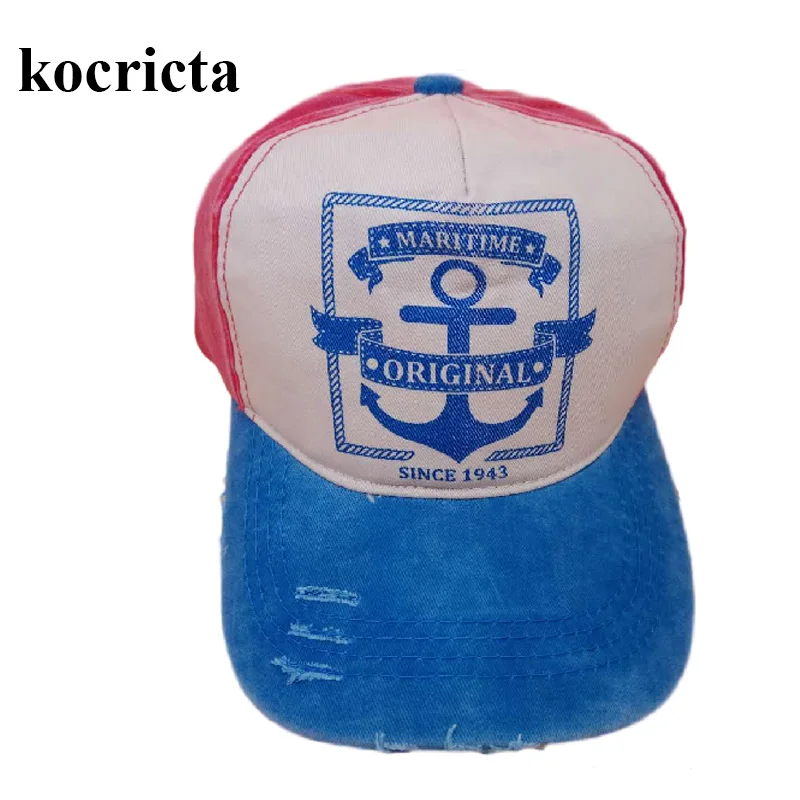 

Women Baseball Cap Dad Hat for Men Summer Hip Hop Adjustable Trucker Hats Anchor Printing Washed Snapback