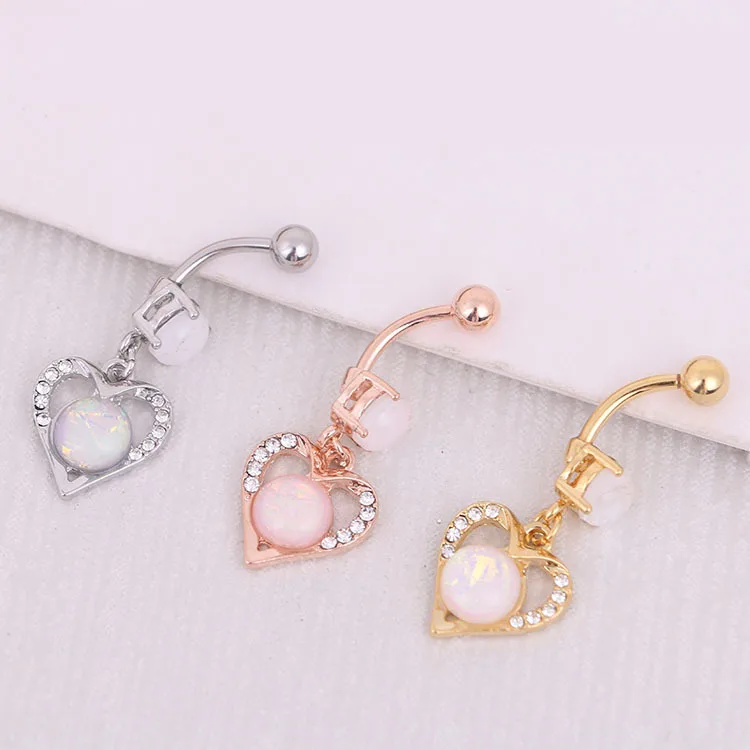 MODRSA 1pc Heart Opal Stone Belly Button Rings Stainless ...