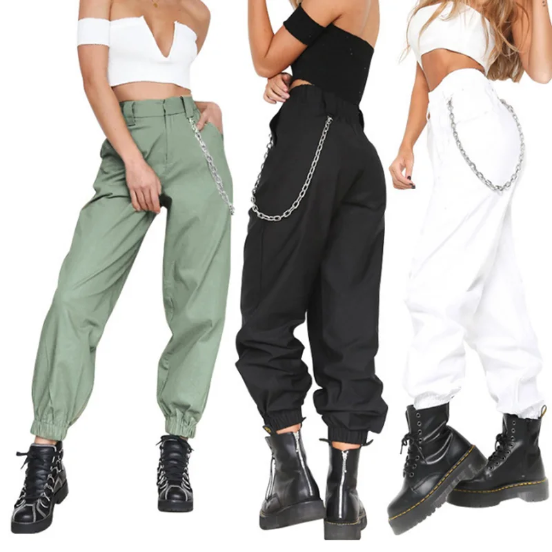 DSQUAENHD шаровары для Для женщин Повседневное Уличная Брюки-Карго Высокая Талия Свободные женские брюки длинные штаны в стиле хип-хоп с цепями