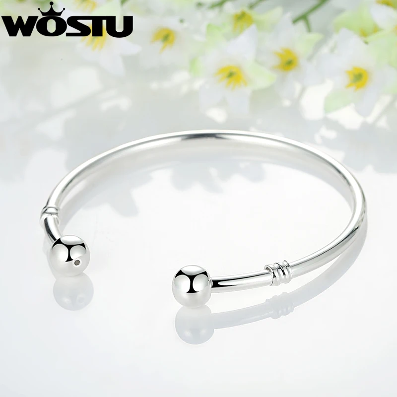 Silver European Charm Bead Bangle Bracelet Fashion Jewelry For Women Men