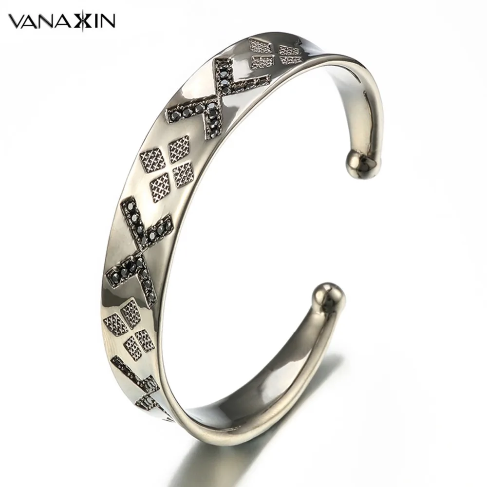 

VANAXIN 925 Sterling Silver Bangle&Bracelet for Women Black/Gold Color AAA White CZ Crystal Trendy Luxurious Girls Jewelry Box