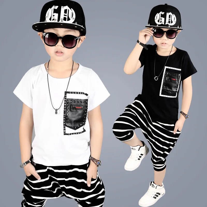 

Boys clothing sets cotton short sleeve T-shirt+harem pants striped casual 2pcs/set kids costumes boy clothes sports suit for boy