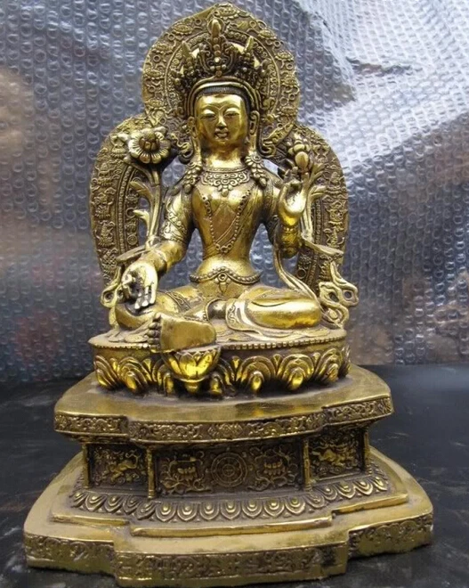 

Collectible bronze S2812 Tibet Buddhist Bronze Copper Gild Green TaRa Guan Yin Kwan-yin Goddess Statue B0403