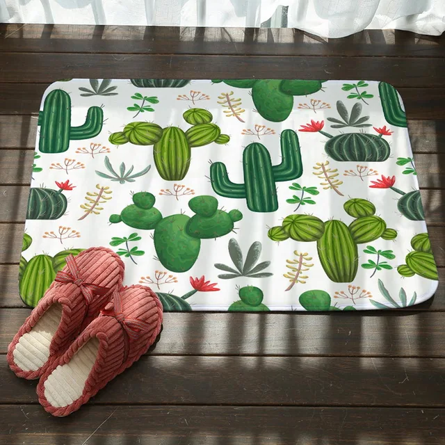FUNIQUE Front Door Mats Tropical Plant Cactus Printed Anti-Slip Mat Living Room Bedroom Bathroom Kitchen Floor Mat Outdoor Rugs
