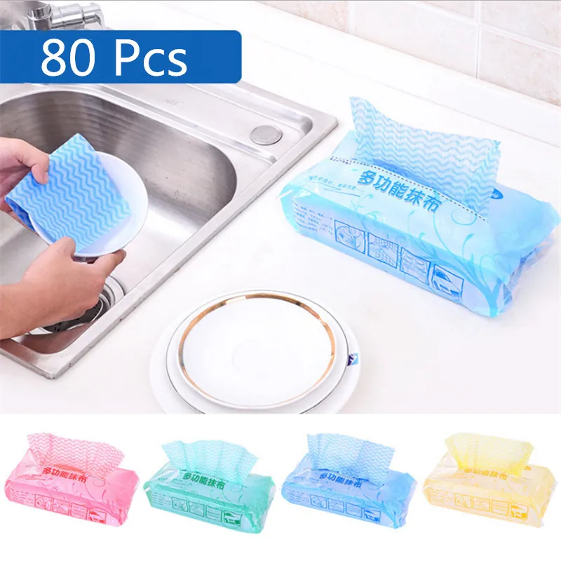 

HOMETREE 80Pcs Kitchen Disposable Rags Environmental Health Non-Stick Oil Non-Woven Fabric Kitchen Cleaning Washing Tools H809