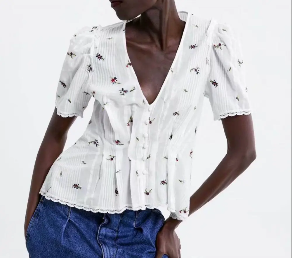 

2019 spring Women Za blouses froal emborderied za Shirt Cotton Womens Camisa loose Blusas Feminina Blouse