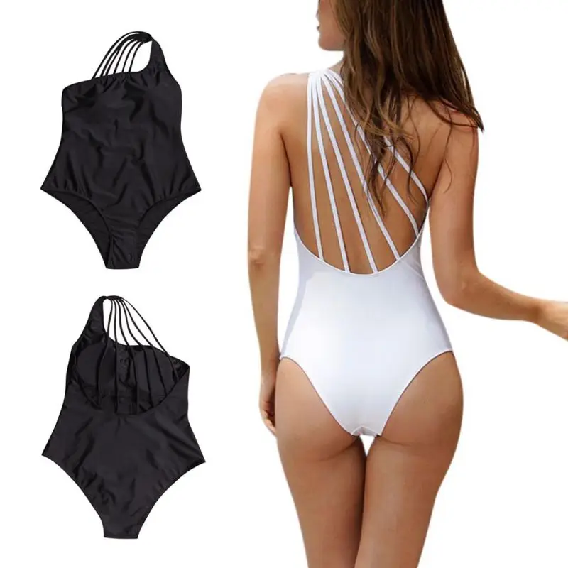 Female Solid Color Sexy Push Strap Swimsuit Black Bandage Retro Single Shoulder Swimsuit Swimsuit Sexy Back Bikini Set Female Solid Color Sexy Push Strap Swimsuit Black Bandage Retro Single Shoulder Swimsuit Swimsuit Sexy Back Bikini Set