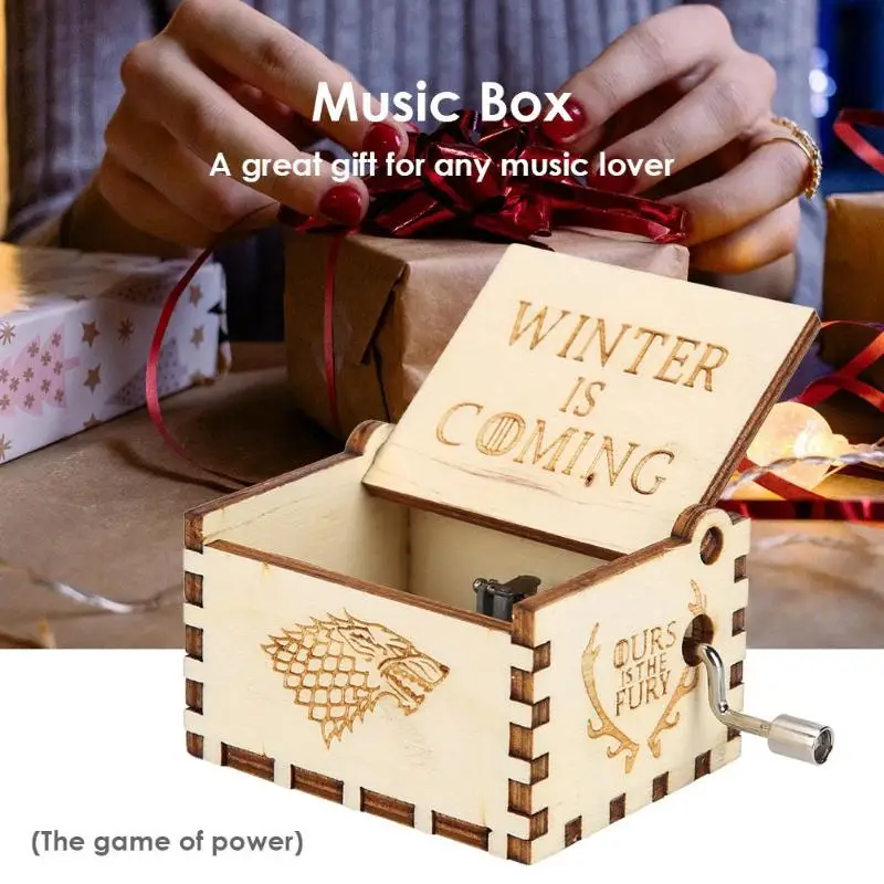 Retro Vintage Wooden Hand Cranked Music Box Home Crafts Ornaments Decor Game of Thrones Song Ice Fire GOT Main Theme Music Box