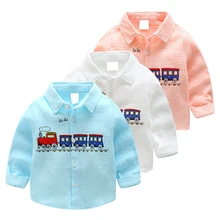 Осенние рубашки с длинными рукавами для мальчиков повседневные блузки с отложным воротником и принтом в виде машинок для школьников, детская одежда