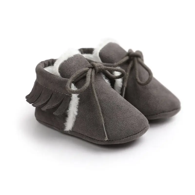 dark gray Модная обувь из искусственной кожи; зимняя первая обувь для малыша; унисекс; подошва для детской кроватки; обувь на плоской подошве для малышей - Цвет: dark gray