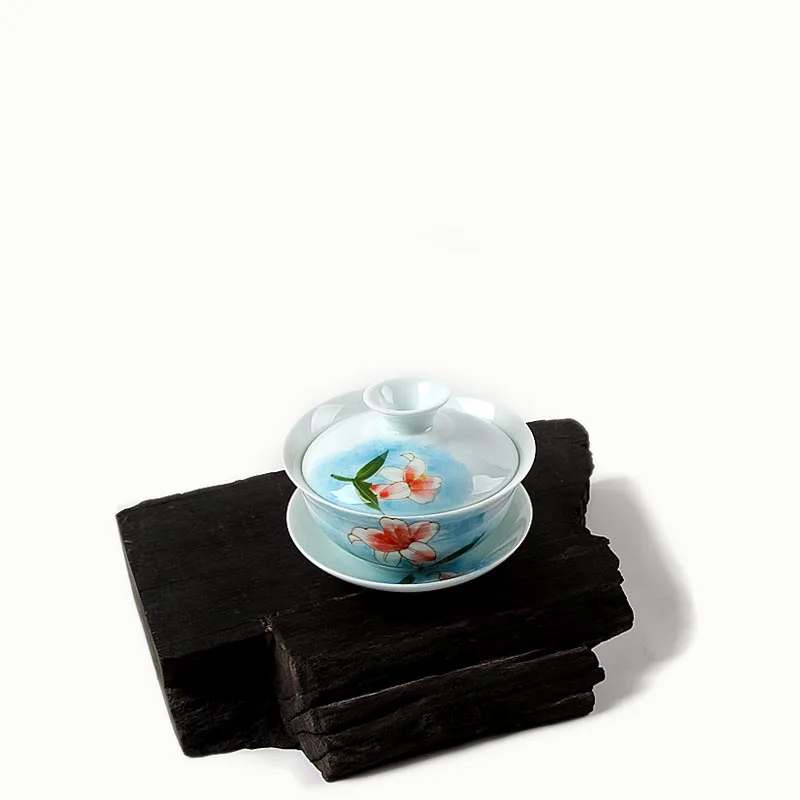 130 мл Longquan Celadon ручная роспись Lotus Gaiwan керамическая фарфоровая чашка для чая чаша