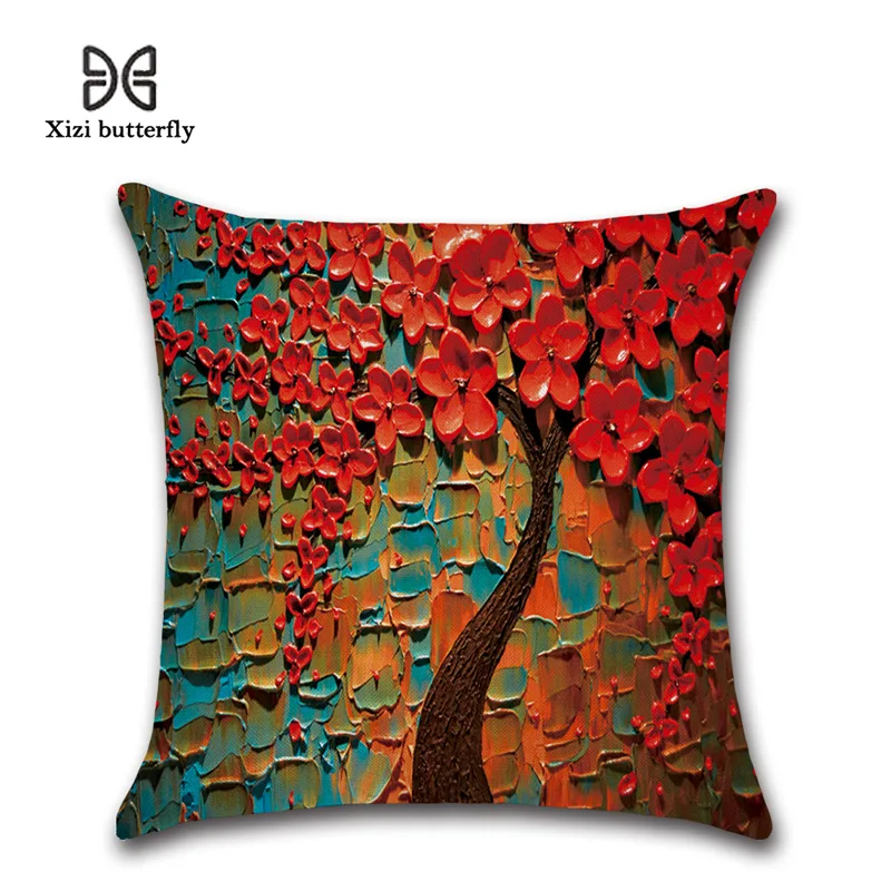 Oil painting tree Cushion Cover Cotton material Pillow Cases 45X45cm Bedroom Sofa Pillowcase Home Decor Christmas gift | Дом и сад