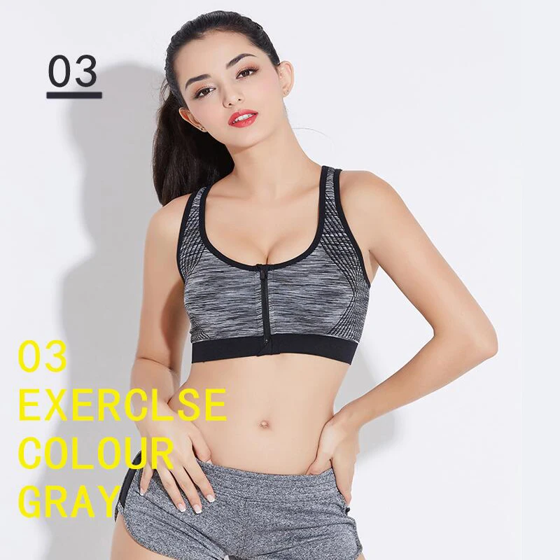 5 Colors Women Zipper Push Up Sports Bras,Padded Wirefree Shockproof Gym Fitness Athletic Running Yoga Vest Sports Tops