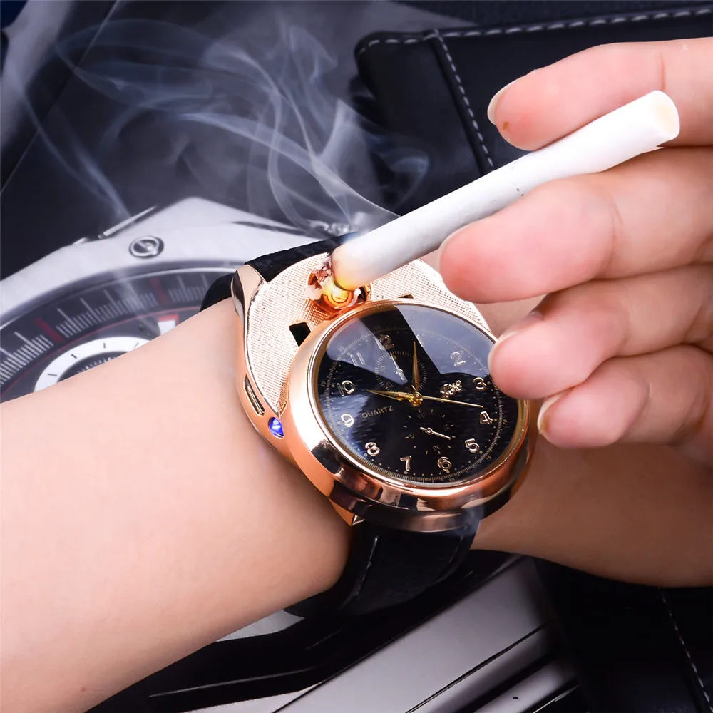 Achat CkeyiN Rechargeable USB Léger Montres date horloge Hommes de Montres À Quartz Occasionnels Coupe Vent Sans Flamme Allume cigare 46