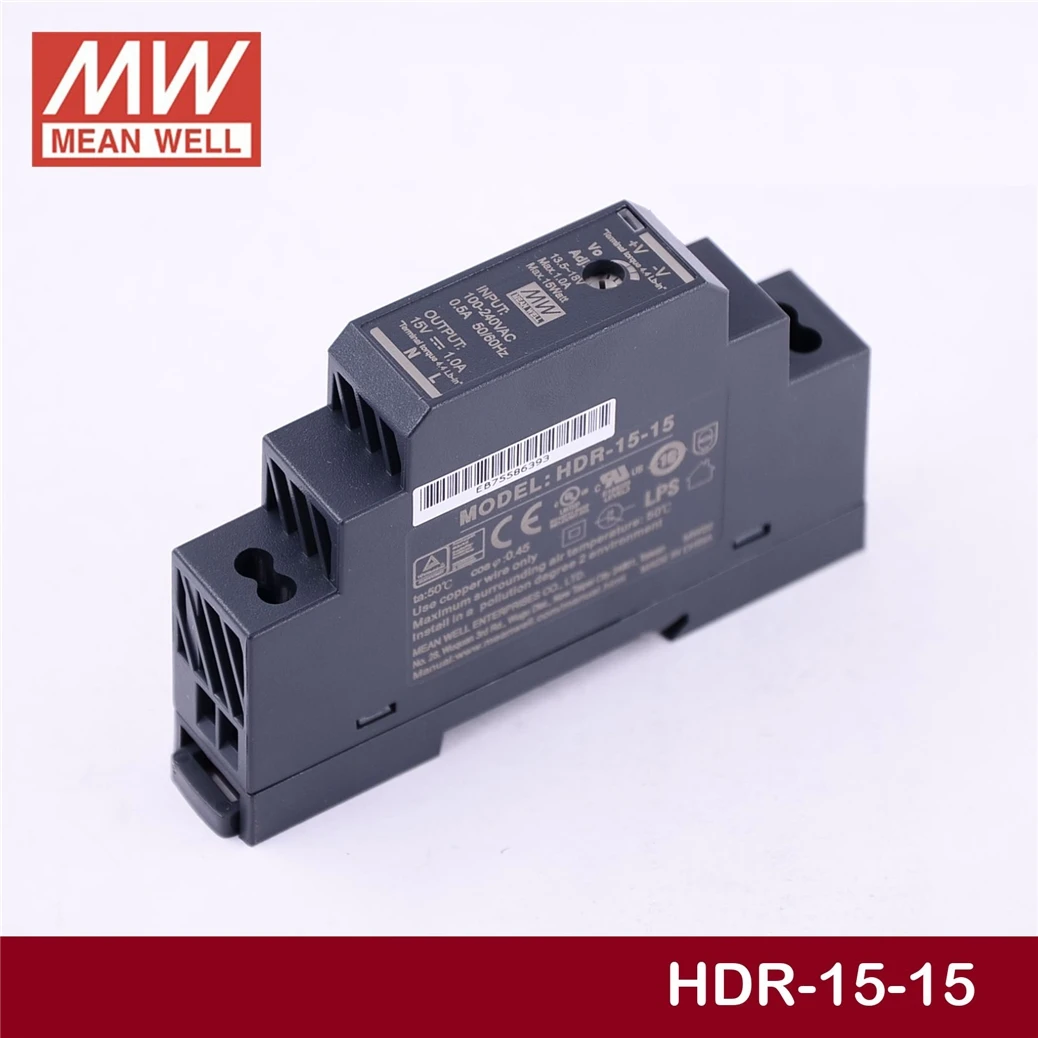 MEAN WELL HDR-15-15 15 в 1 а умный источник питания на промышленной DIN-рейке с одним выходом