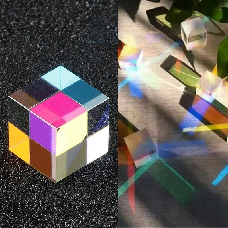 1pc Cube Defective Cross Dichroic Prism RGB Combiner Splitter Glass Decor Ornament