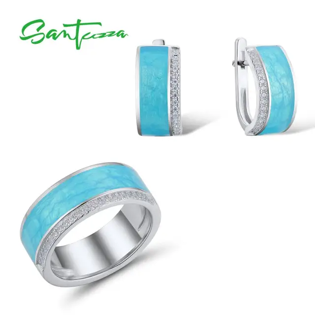  US $32.15 SANTUZZA Silver Jewelry Women Enamel Veins Dazzling Earrings ?????? ??