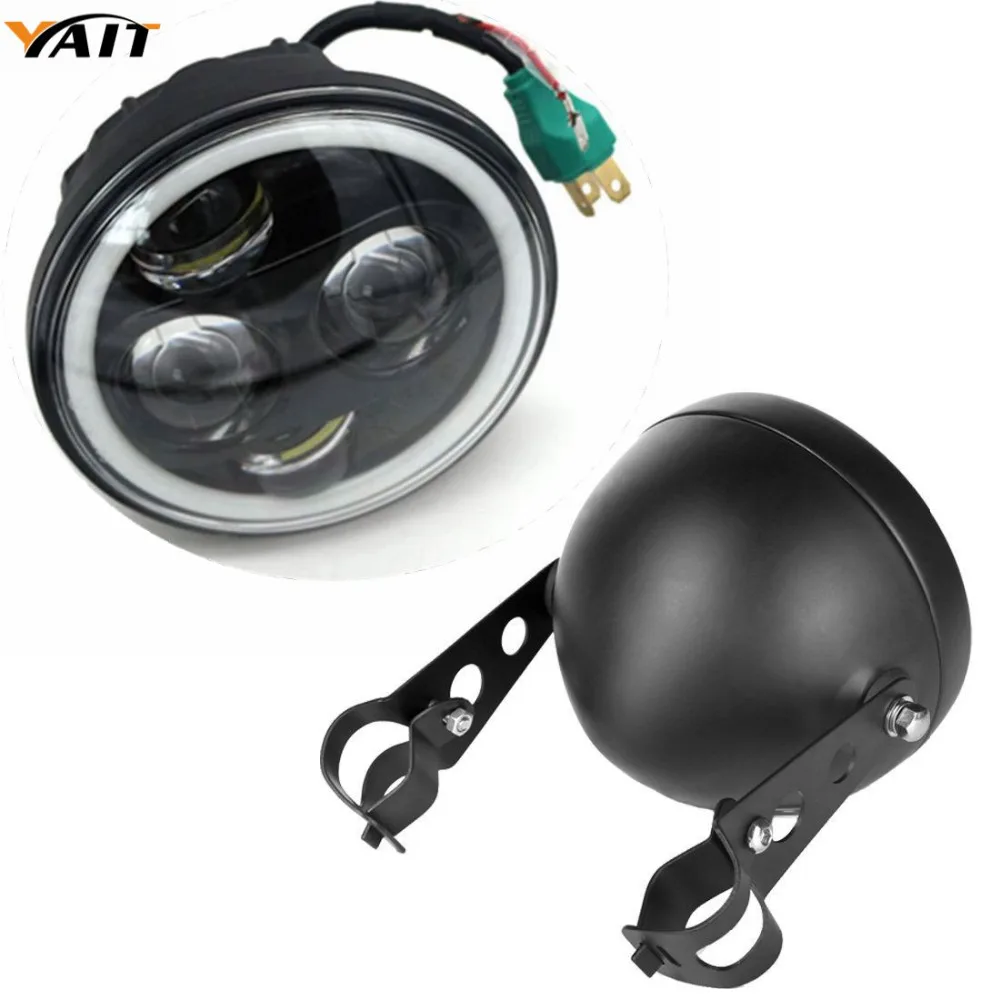 

5.75 Inch Led headlights Daymaker housing bucket for Harley Davidson motorcycle with h4 led Daymaker 5"3/4 40w motor angel eye
