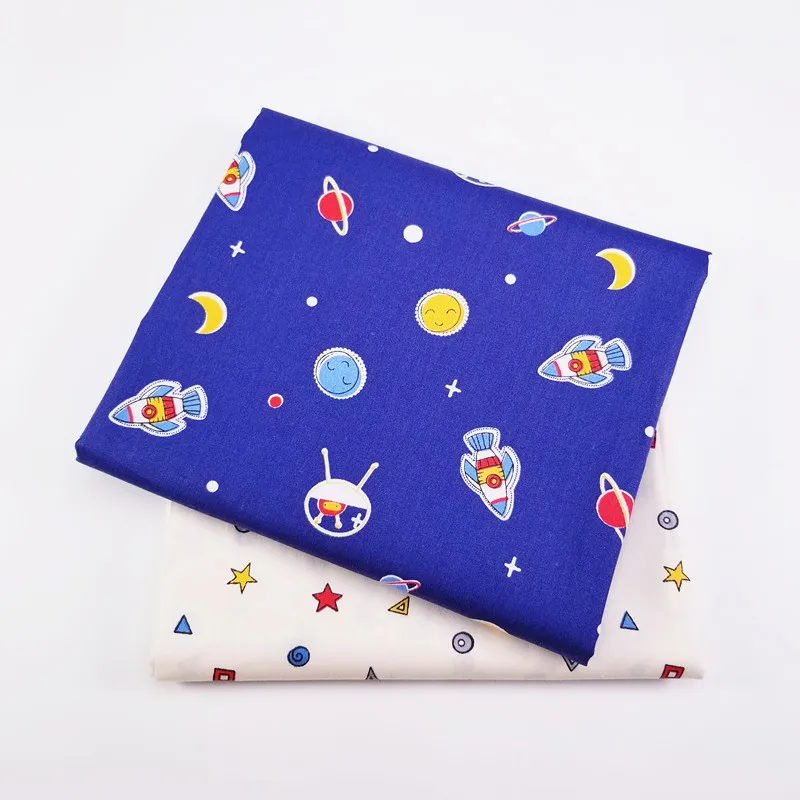 

2pcs/lot Spaceship Series Cotton Fabric By Half Meter For DIY Sewing Quilting Tissue Needlework Material For Kids Optional Size