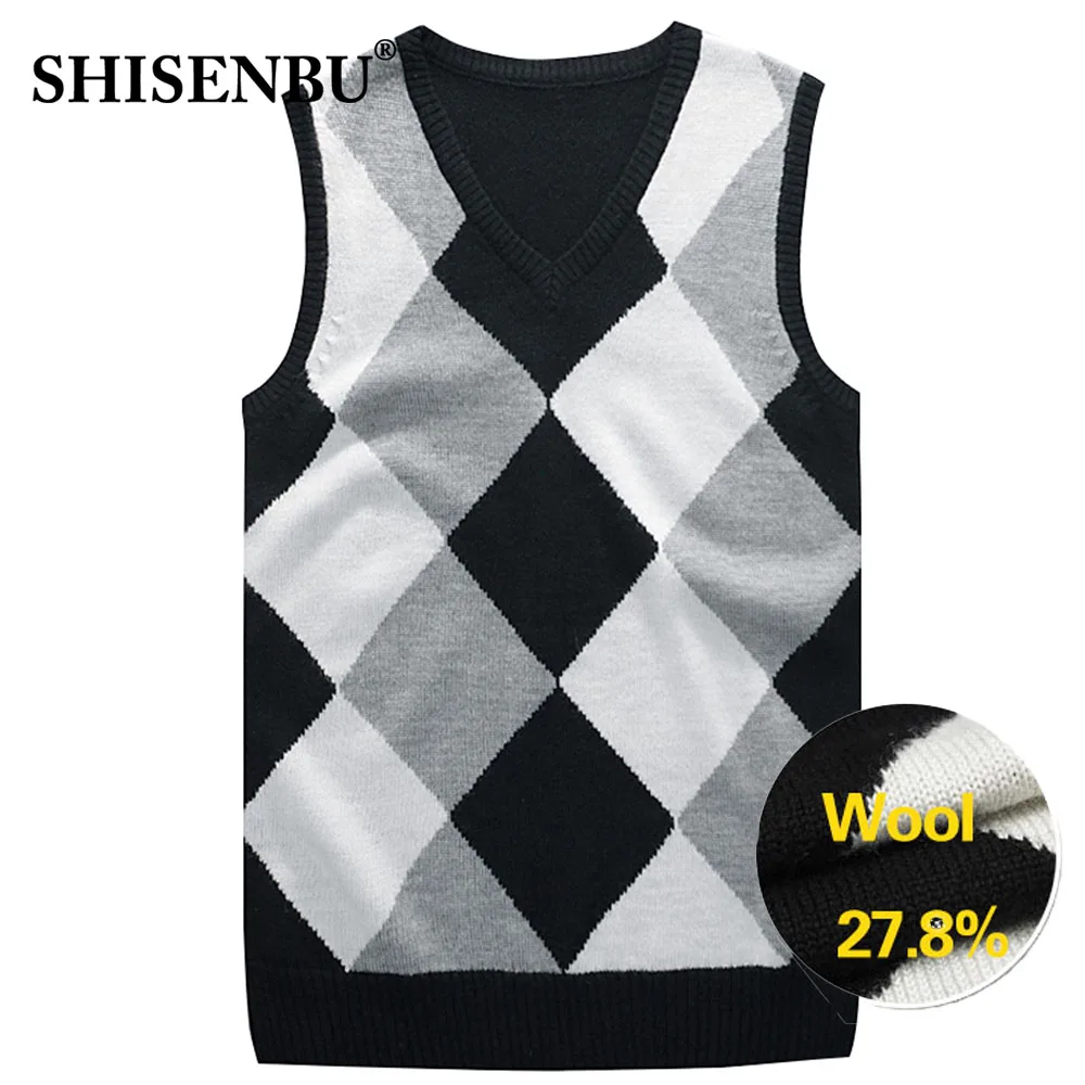 

winter Geometric patterns Sweater Vest Men Wool Pullover Brand V-Neck Mens Sleeveless Business vests Male Knitted Cashmere 2019
