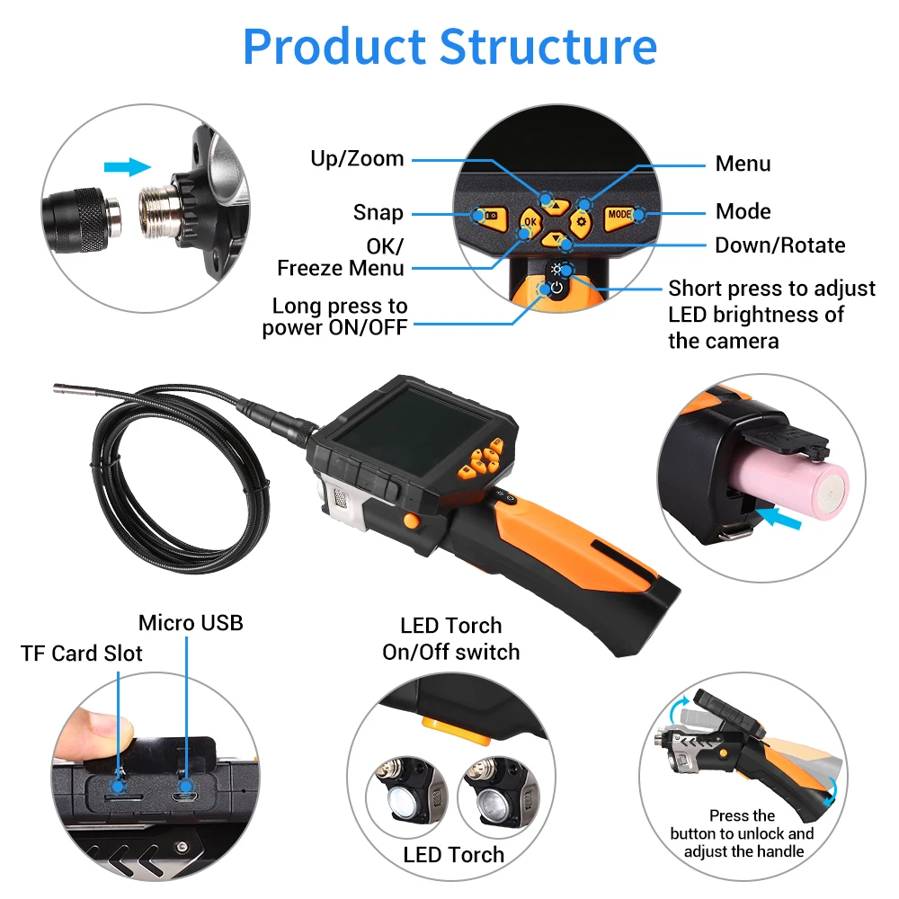 Новый NTS300 диаметр 3,9 мм 1 м инспекционная трубчатая камера-Змея эндоскоп Ручка дисплей бороскоп DVR 360 поворачивается 4,3 "ЖК-экран 16 Гб