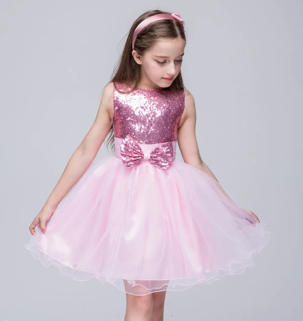 Children Girls Party Dresses for Princess Girl dress Bow Pink Baby Girl sleeveless Dress for 4 5