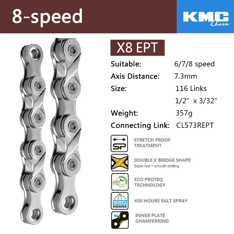 KMC X8-EPT Eco Proteq 5 6 8 Speed Bike Chain Rust Proof 650 hr salt test 7
