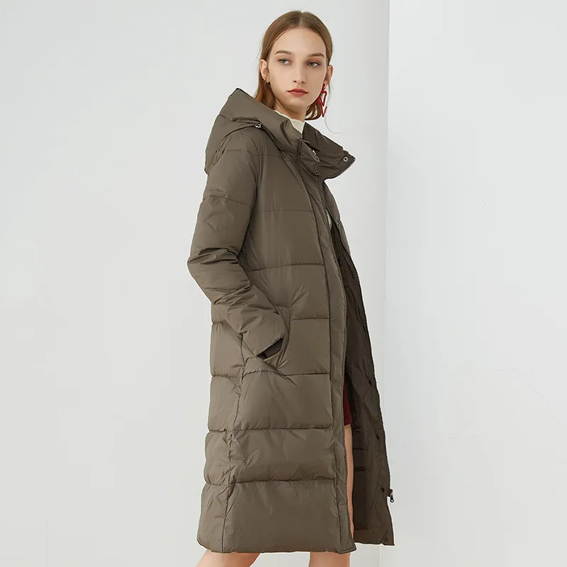 

2018 Winter New High-end Women's Fashion Hooded Long Thick Warm White Duck Coat Female Down Jackets