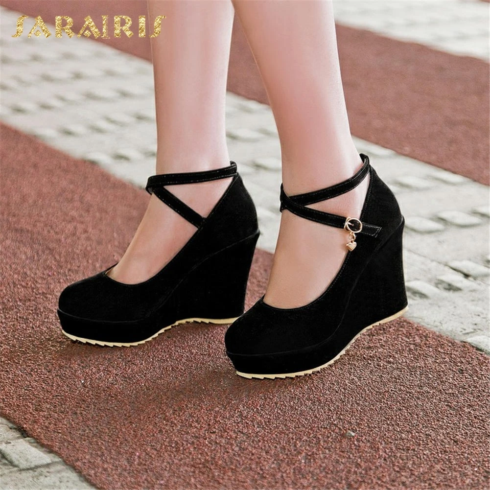 SARAIRIS/ г., Прямая поставка, женская обувь женские весенние модные туфли на танкетке с перекрестными ремешками на высоком каблуке женские туфли-лодочки