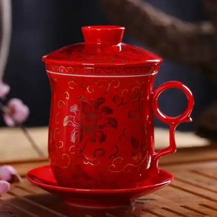 Керамическая чашка с фильтром, чашка с крышкой для офиса, чашка для чая и воды, домашняя голубая и белая фарфоровая чашка - Цвет: 1
