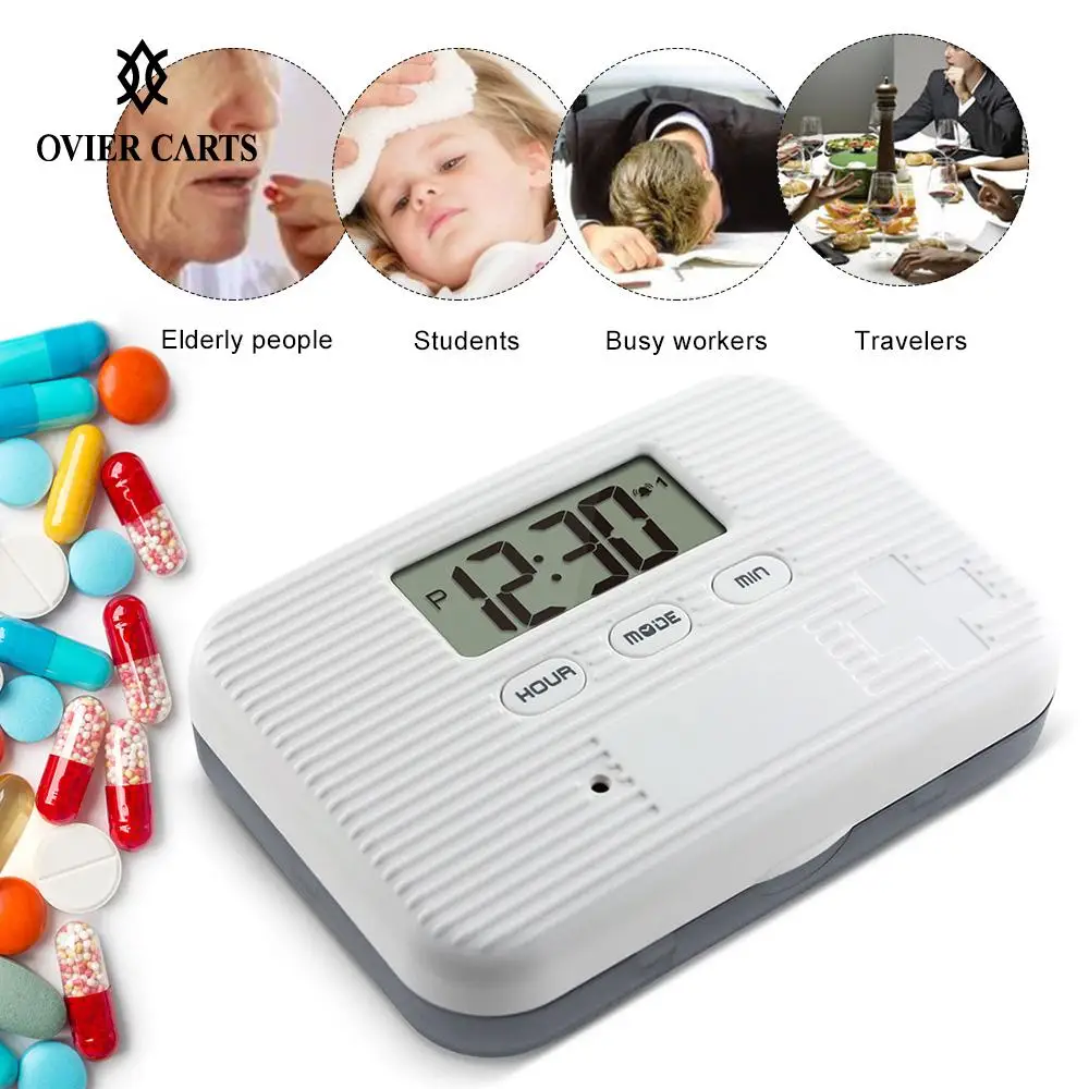 

6 Girds Pill Organizer Case Medicine Storage Dispenser Splitter Electronic Timer Dust-proof Tablet Pill Box With Alarm Reminder