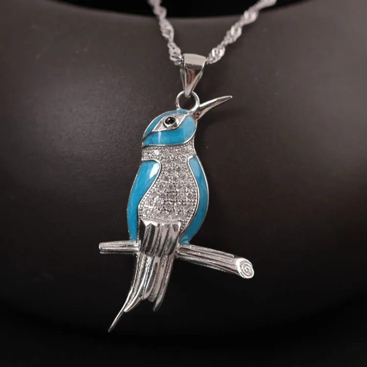 

925 sterling silver retro cute bird pendant necklace for women simple style kingfisher literary necklace