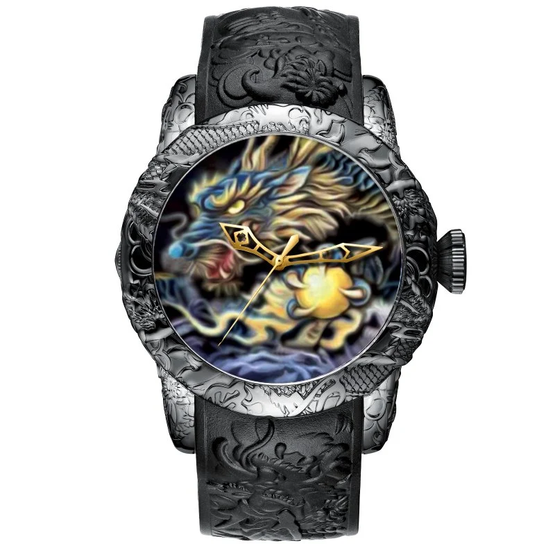 black emboss quartz Мужские модные кварцевые часы MEGALITH со скульптурой золотого дракона, водонепроницаемые спортивные часы с большим циферблатом для мужчин, топовые брендовые роскошные часы - Цвет: black emboss quartz