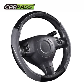 

Car-pass steering-wheel 38cm Pvc Leather Hand-stitched genuine leather Car Steering Wheel Cover Fit For Most Cars Styling