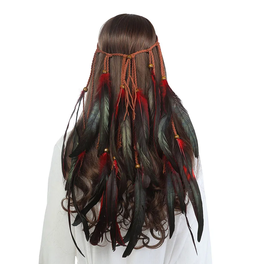 Molans Женская мода богемное перо головная повязка 1970s натуральная повязка на голову с перьями павлина цыганские праздничные волосы аксессуары - Цвет: As Show