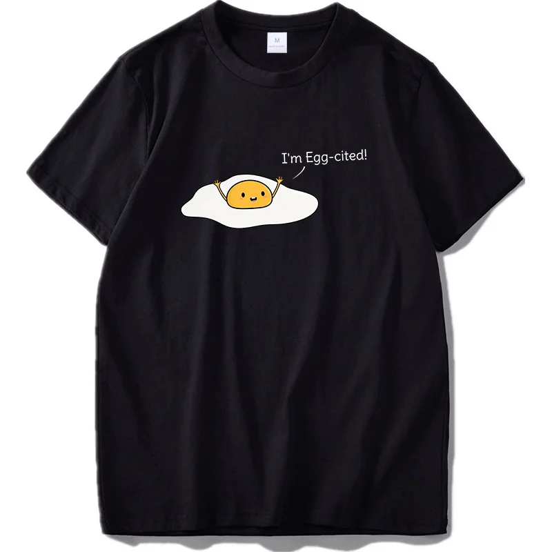 Футболка с надписью «I Am Egg-quitted», дизайнерские футболки с принтом «Omelette», высокое качество, хлопковая футболка с короткими рукавами, европейский размер - Цвет: Черный