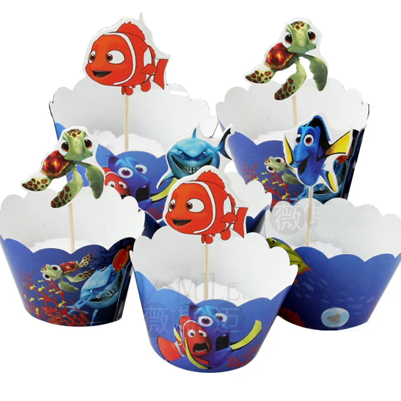 

Cute Finding Nemo Cupcake 12 topper+ 12wrapper for Kids boy girls birthday wedding baby shower new year party cake decoration