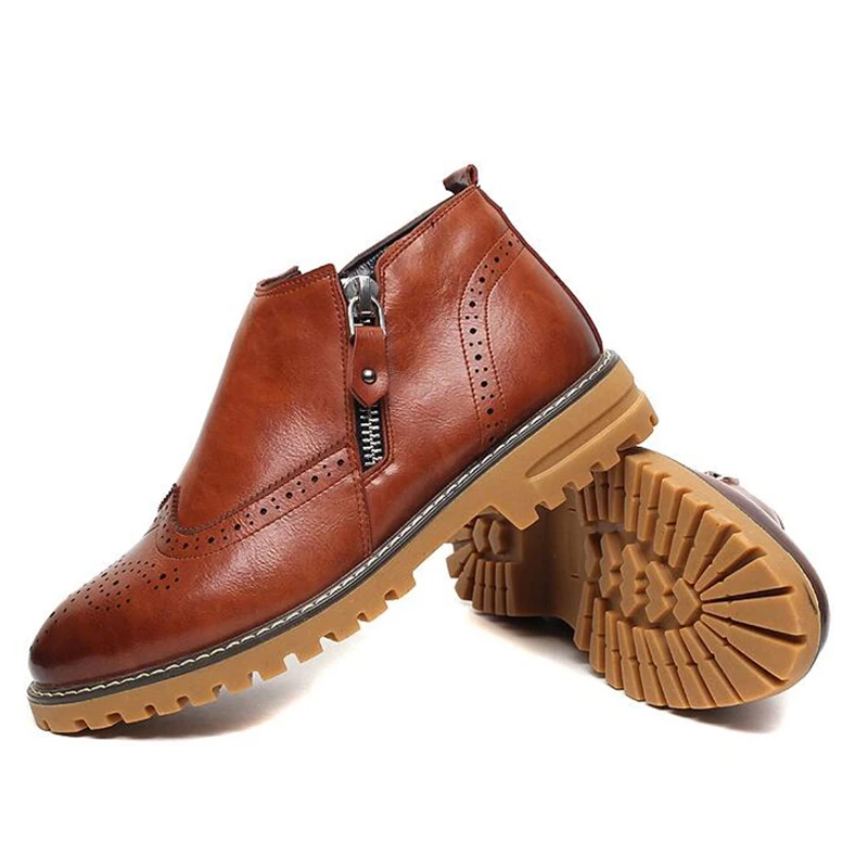 

Special offer Men's Leather Brogue Boots Sheep Fur Man High Top Ankle Boot size 10