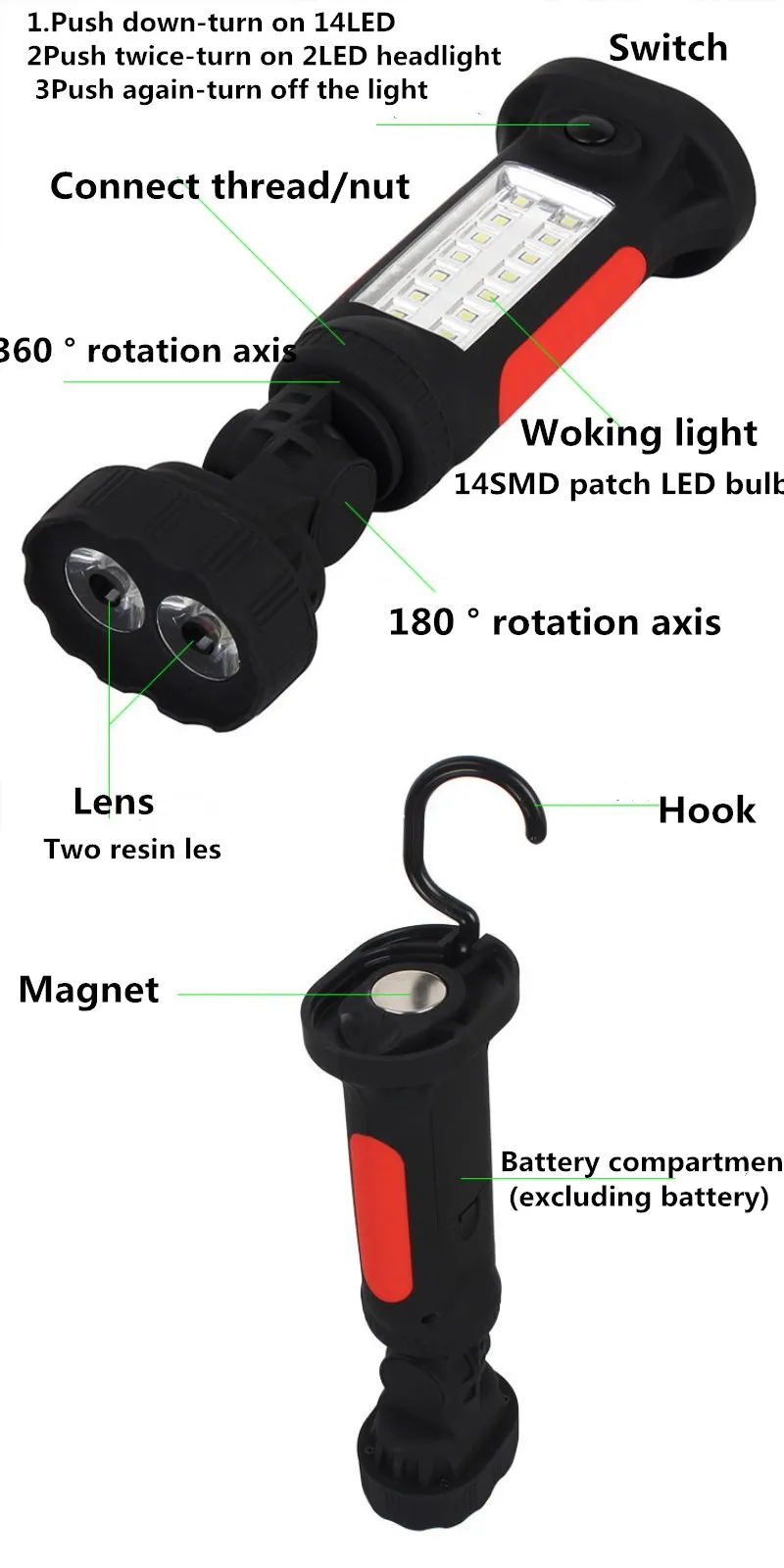 Наружный аварийный свет светодиод рабочий свет Многофункциональный магнитный факел инспекционная лампа светильник для ремонта автомобилей Кемпинг лампа с крюком