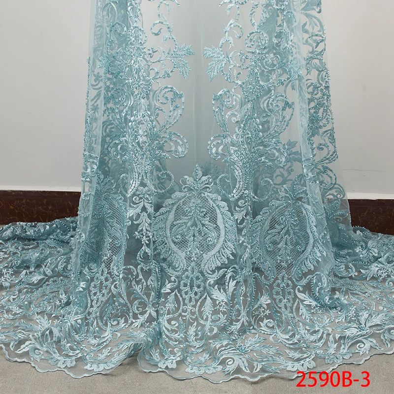 

Latest Teal Green African Lace Fabric Embroidery French Tulle Lace 2019 Luxury Handmade Beaded Lace Fabric for Wedding APW2590B