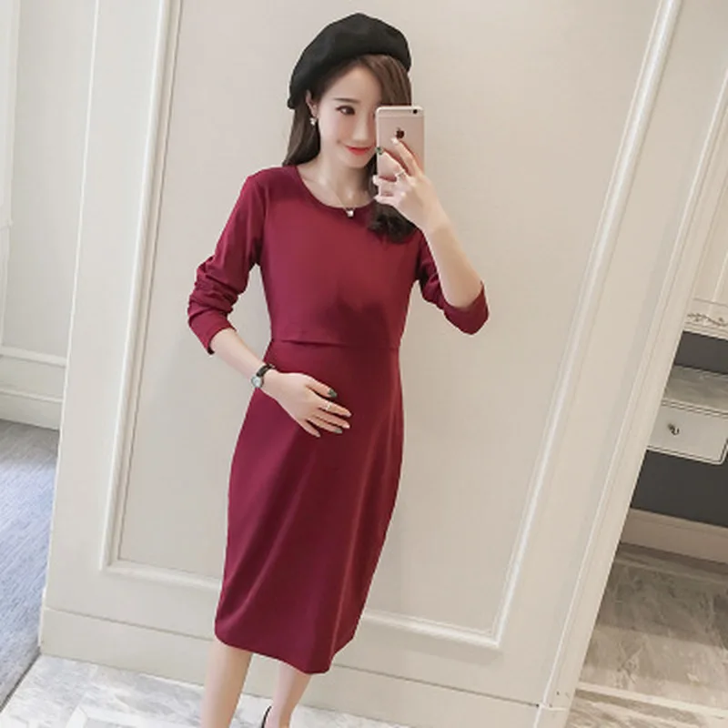 

Autumn Pregnancy Brestfeeding Dress Clothes for Pregnant women Fashion Long Sleeve Casual Nursing Maternity dress