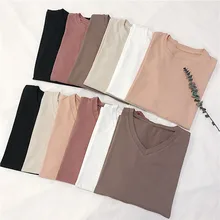 Camiseta básica simples simples de manga curta das mulheres dos topos do sexo feminino o colarinho/decote em v