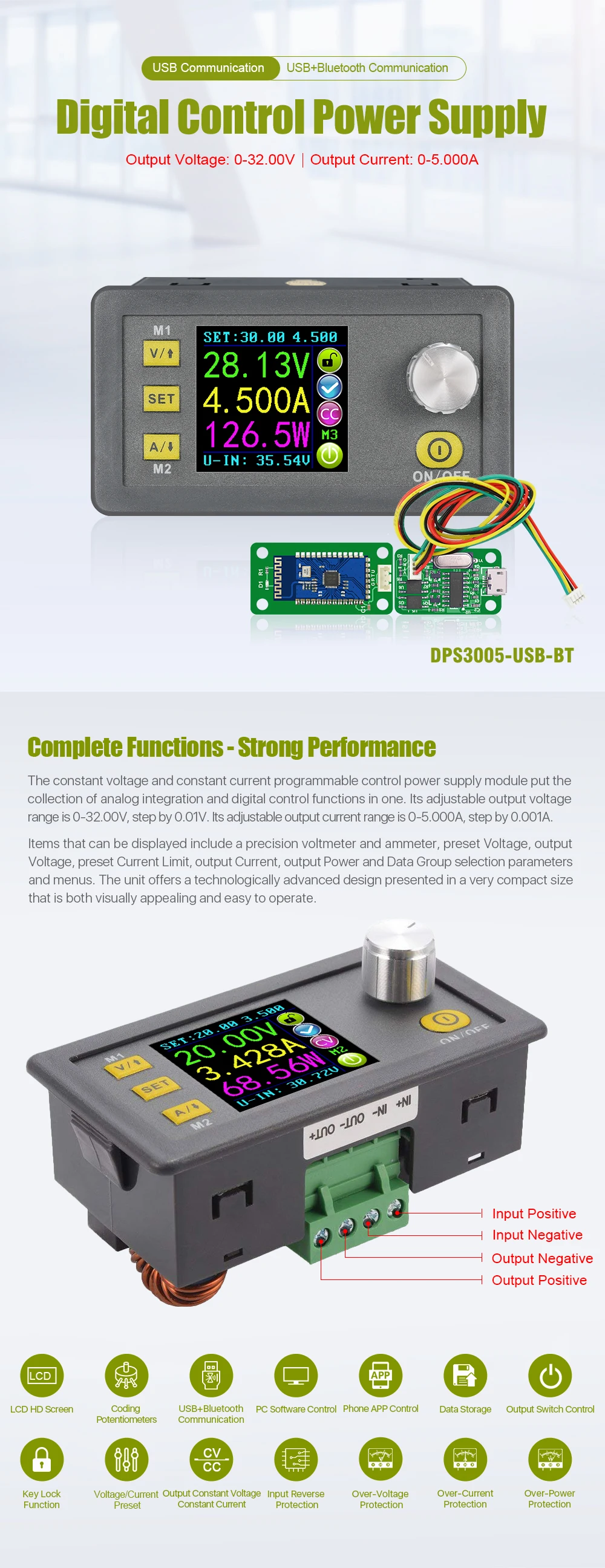 Details about   DPS3005 Communication USB Bluetooth LCD Programmable Power Supply Module 32V 5A 