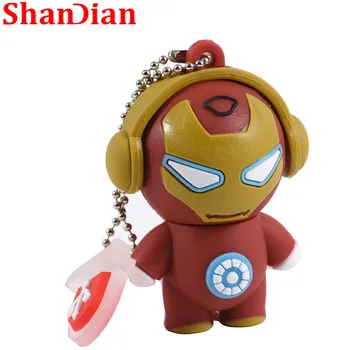 

SHANDIAN New Cartoon Super Hero USB Flash Drive 4GB 16GB 32GB 64GB Iron Man Flash Memory Pen Drive Pen Drives