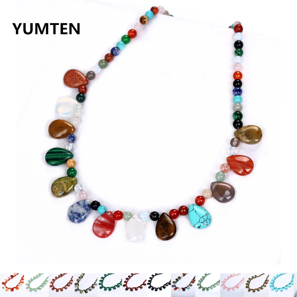 

Natural Crystal Water Drop Pendant Necklace Women Personality Agate Necklaces Multiple Materials Jewelry Statement Gift Gothic