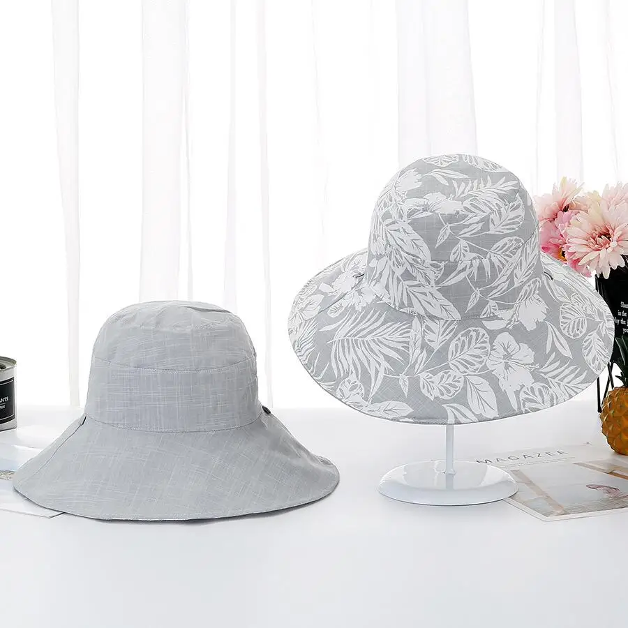 Летняя шляпа женская s Двусторонняя хлопковая Цветочная широкая с полями, солнце шляпы для женщин складные отдых пляжная шляпа Дамы анти-УФ шляпы с полями